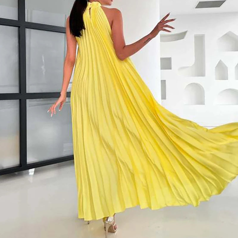 New 2025 Elegant Solid Swing Loose Party Dress Spring Female Halter Slim Banquet Long Dress Women Sexy Off Shoulder Gala Dress
