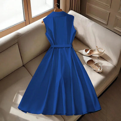 Rafiah Boutique Women's Dresses Summer French Elegant Flounce A-Line Midi Vacation Streetwear Long Sleeve Shirt Collar Dresses