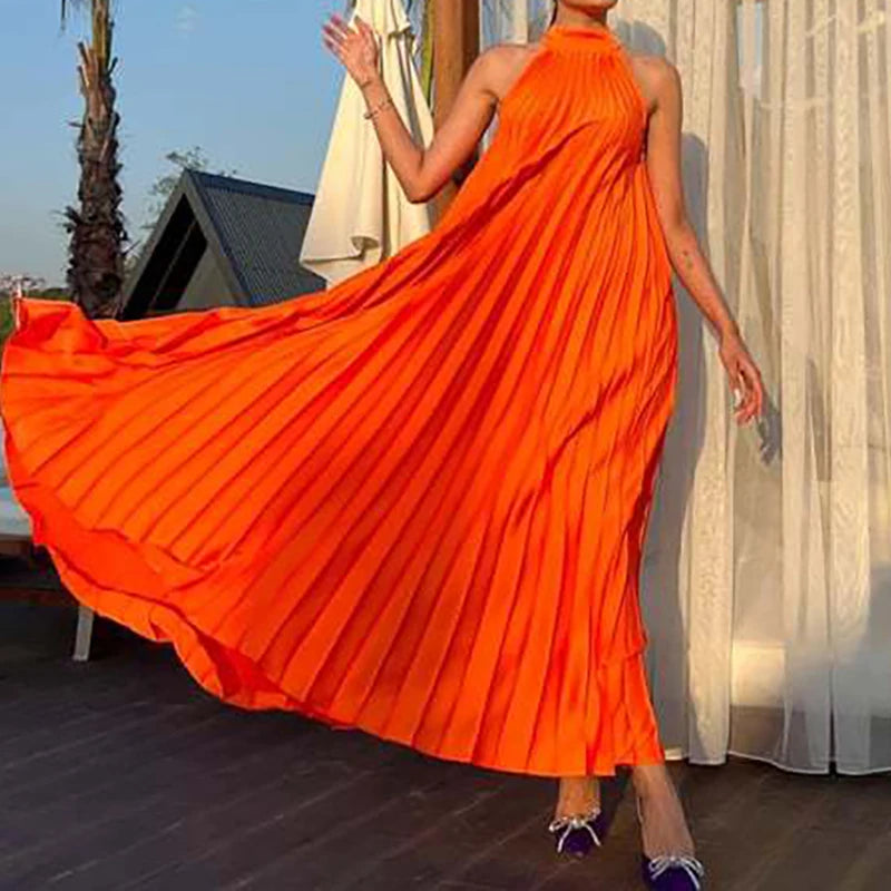 Sexy Off Shoulder Banquet Women Party Dress Elegant Simple Solid Color Loose Evening Dress Trendy High Waisted Draped Long Dress