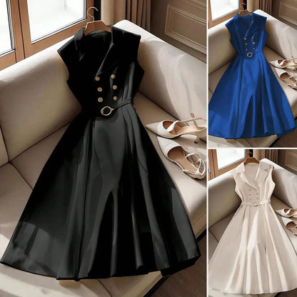 Rafiah Boutique Women's Dresses Summer French Elegant Flounce A-Line Midi Vacation Streetwear Long Sleeve Shirt Collar Dresses