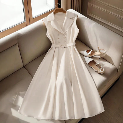 Rafiah Boutique Women's Dresses Summer French Elegant Flounce A-Line Midi Vacation Streetwear Long Sleeve Shirt Collar Dresses