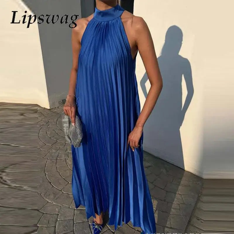 Spring Female Halter Slim Banquet Long Dress Women Sexy Off Shoulder Gala Dress New 2025 Elegant Solid Swing Loose Party Dress