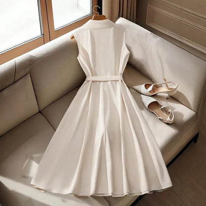 Rafiah Boutique Women's Dresses Summer French Elegant Flounce A-Line Midi Vacation Streetwear Long Sleeve Shirt Collar Dresses