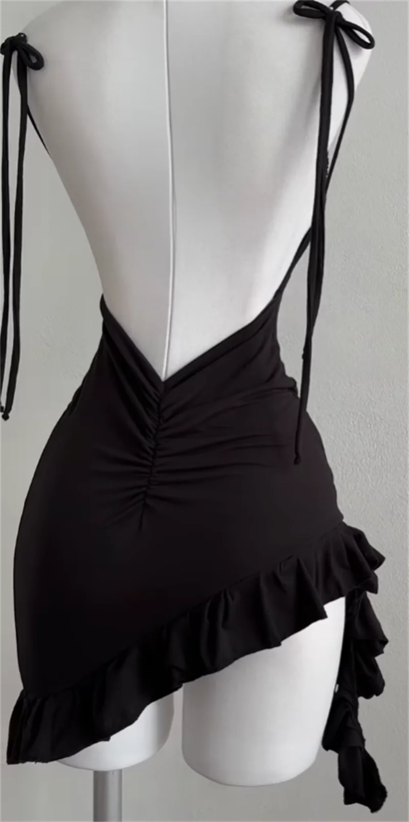 Sleeveless Backless Ruffles Mini Dress Women Summer Y2K Lace Up Black Bodycon Dresses Party Club Streetwear 2025 New Sundress
