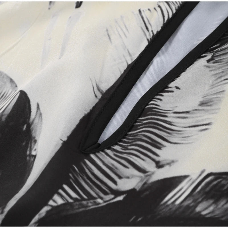 Loose Print Long Dresses Women O-neck Full Sleeve Pleated Holiday Dress Female 2025 Summer Lady Fashion Robes High Street